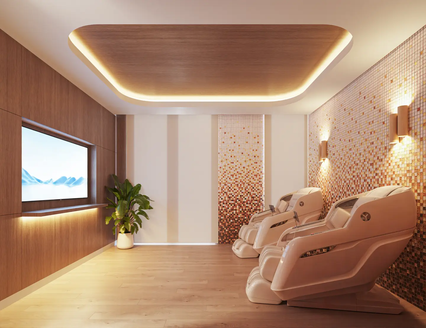 Eden Residences recovery room with massage pods and warm lighting